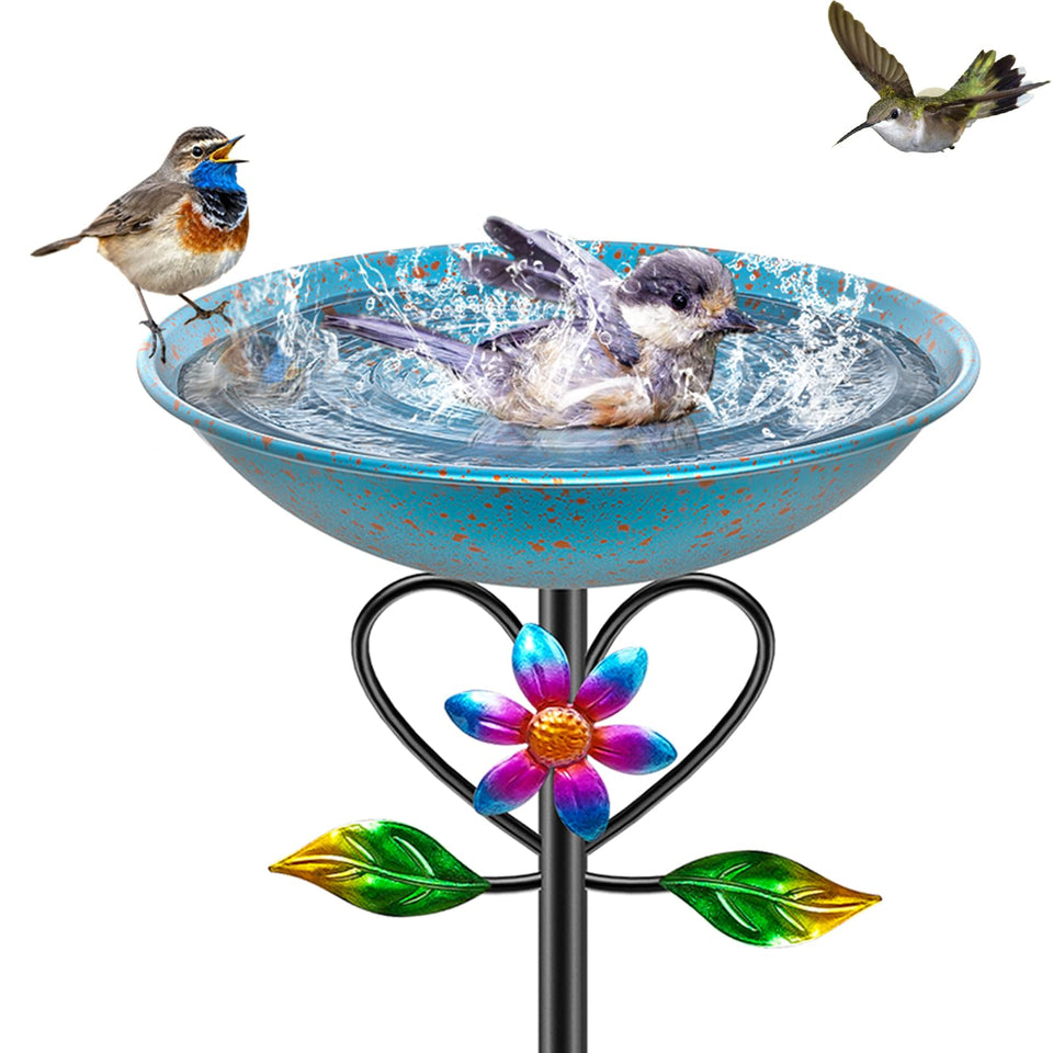 MeyRolizn vintage metal bird bath outdoor stand with sturdy base for stability