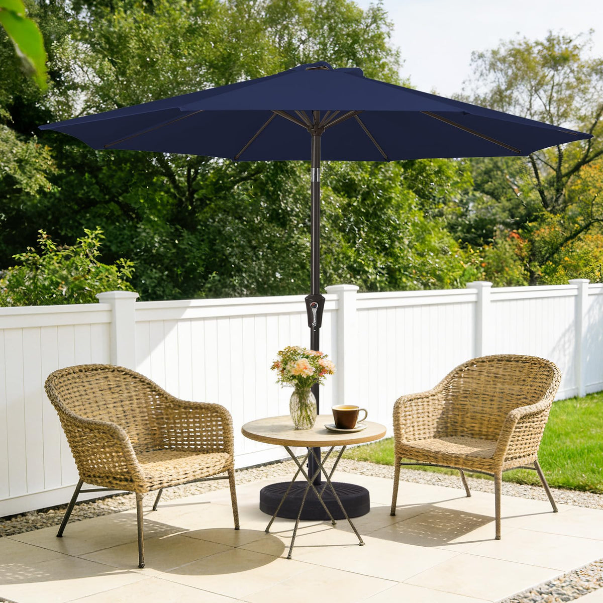 MEWAY 9ft patio umbrella crank handle shown for easy operation