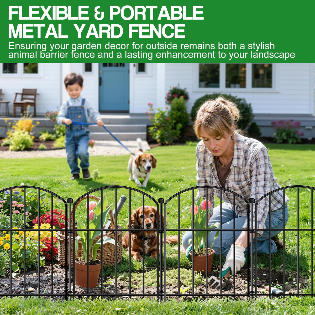 Mgjaa portable garden fence adapts to uneven ground and patios.