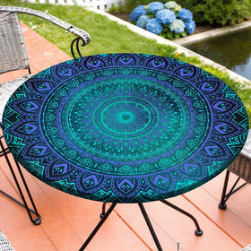 MHJY round tablecloth with elastic edge for a secure outdoor fit.