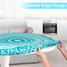 MHJY round tablecloth with bright patterns enhances dining ambience.
