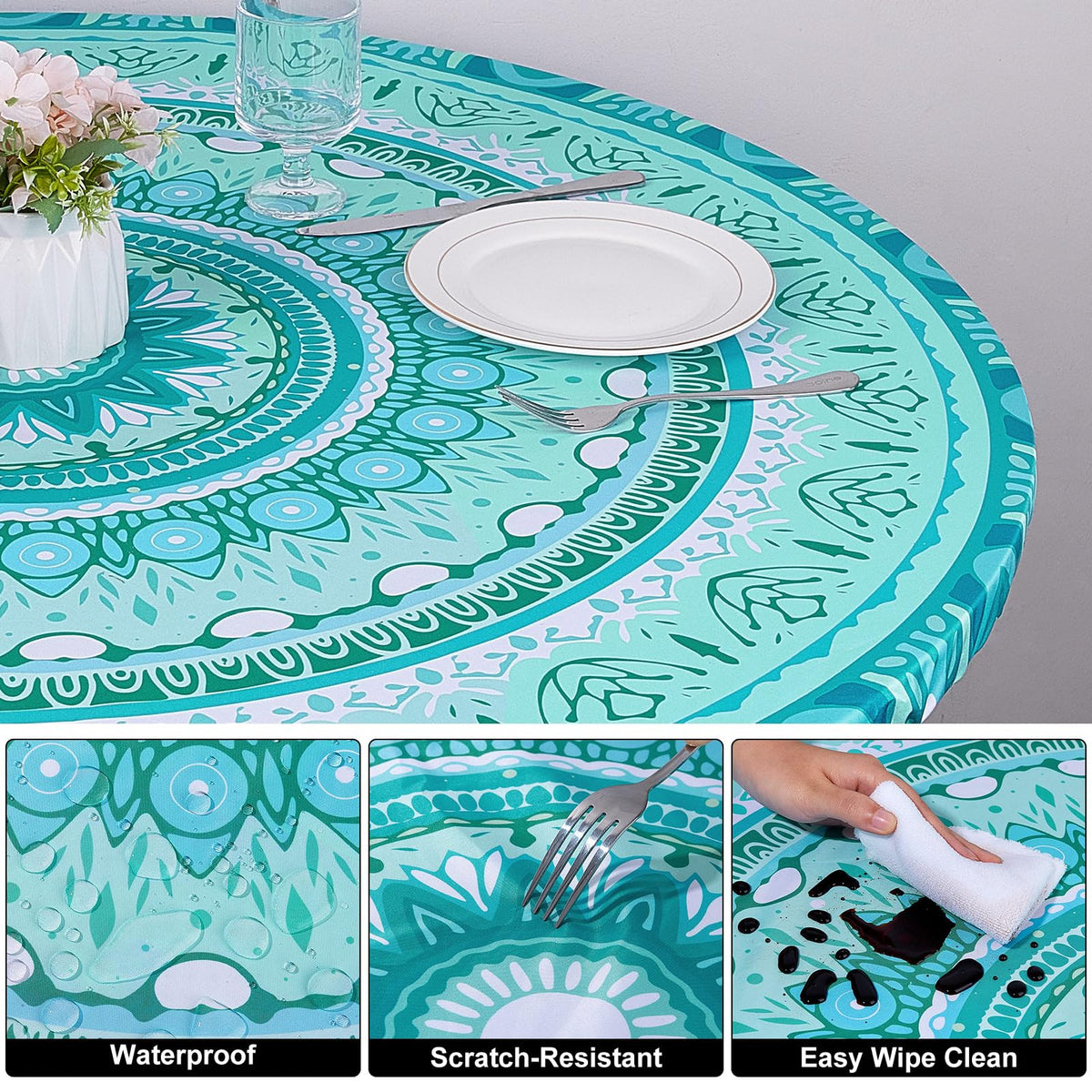 MHJY round tablecloth waterproof fabric protects surfaces from spills.