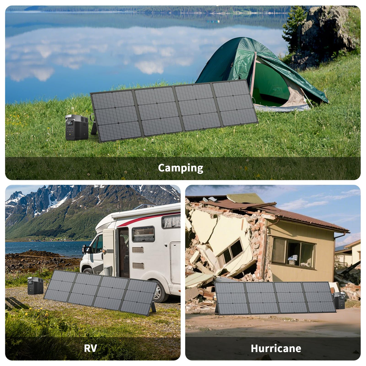 MHPOWOS outdoor camping setup shows reliable off-grid charging with the 220W panel.