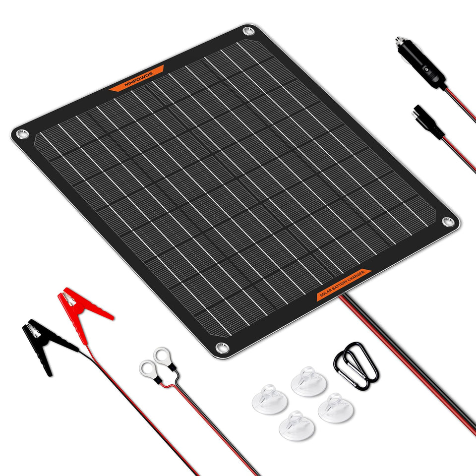 MHPOWOS Solar Battery Charger front view shows portable design for on-the-go charging