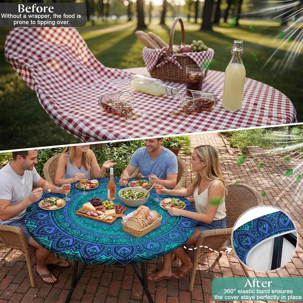MHJY elastic-edge cloth installs quickly for a neat table
