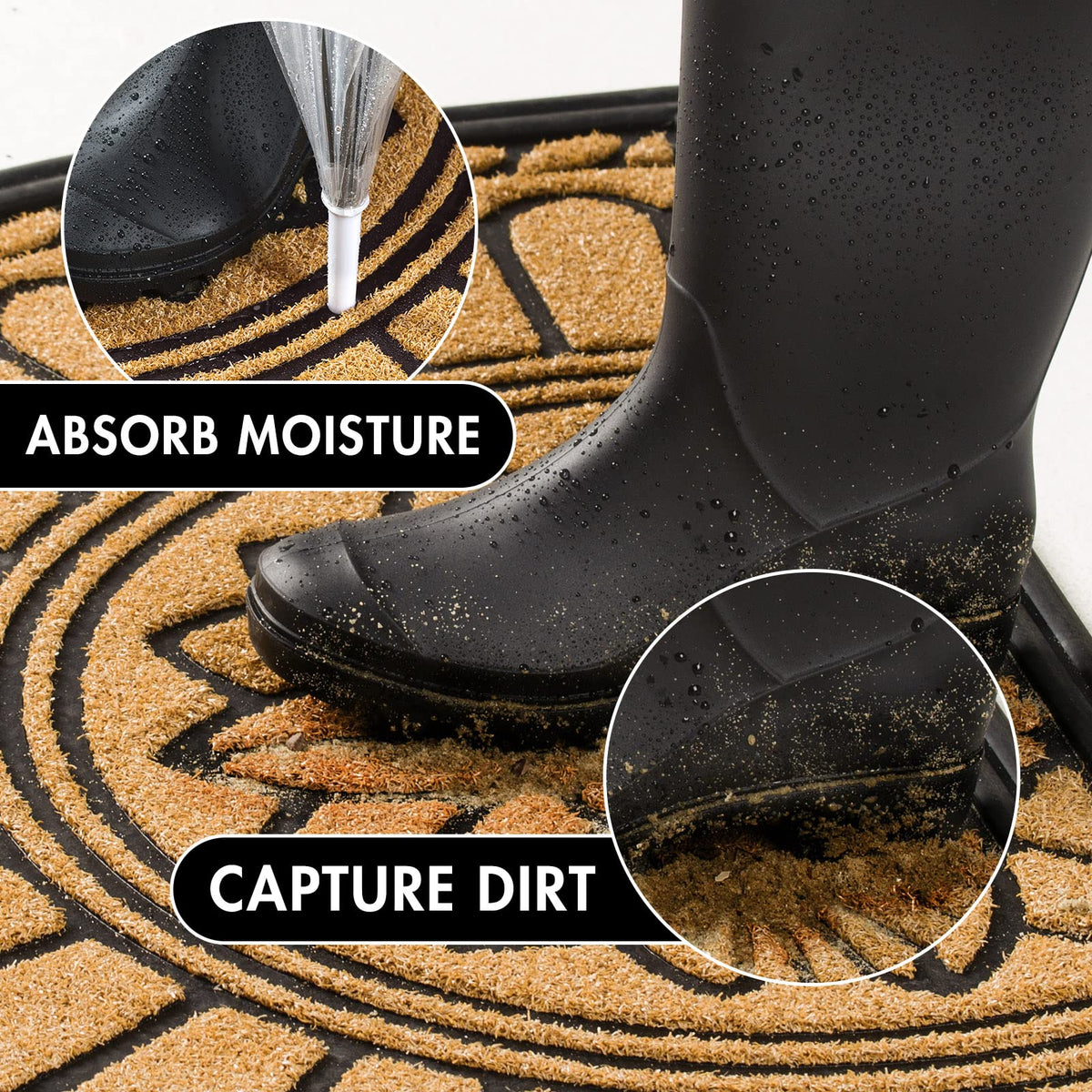 Mibao yellow circular mat close-up showing durable rubber border trapping moisture