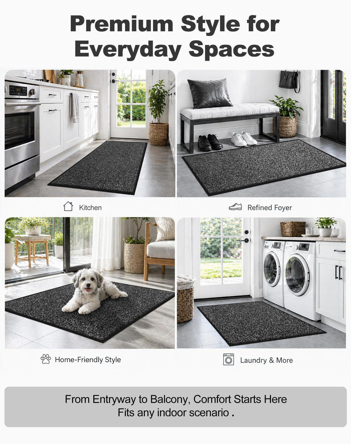 Mibao low-profile grey mat blends with decor while trapping dirt