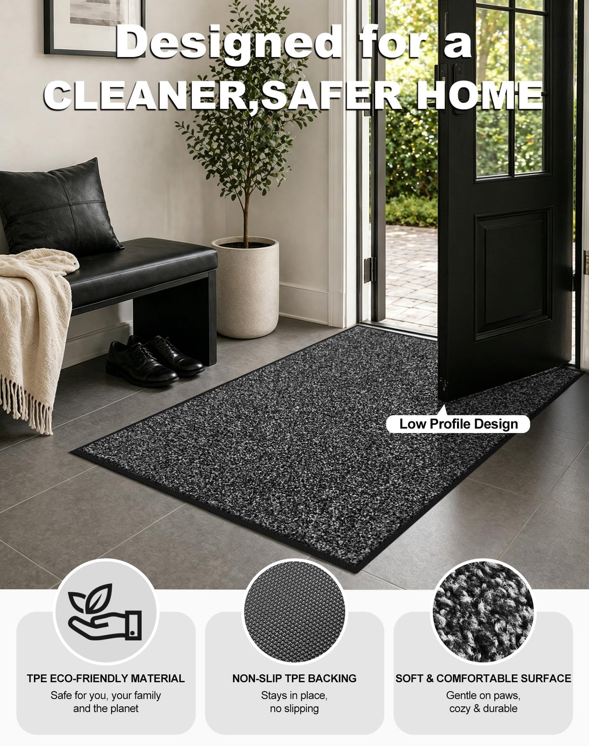 Mibao machine-washable grey front door mat for easy refreshment