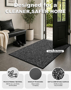 Mibao machine-washable grey front door mat for easy refreshment