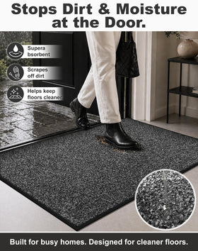 Mibao non-slip backing on grey front door mat for stability