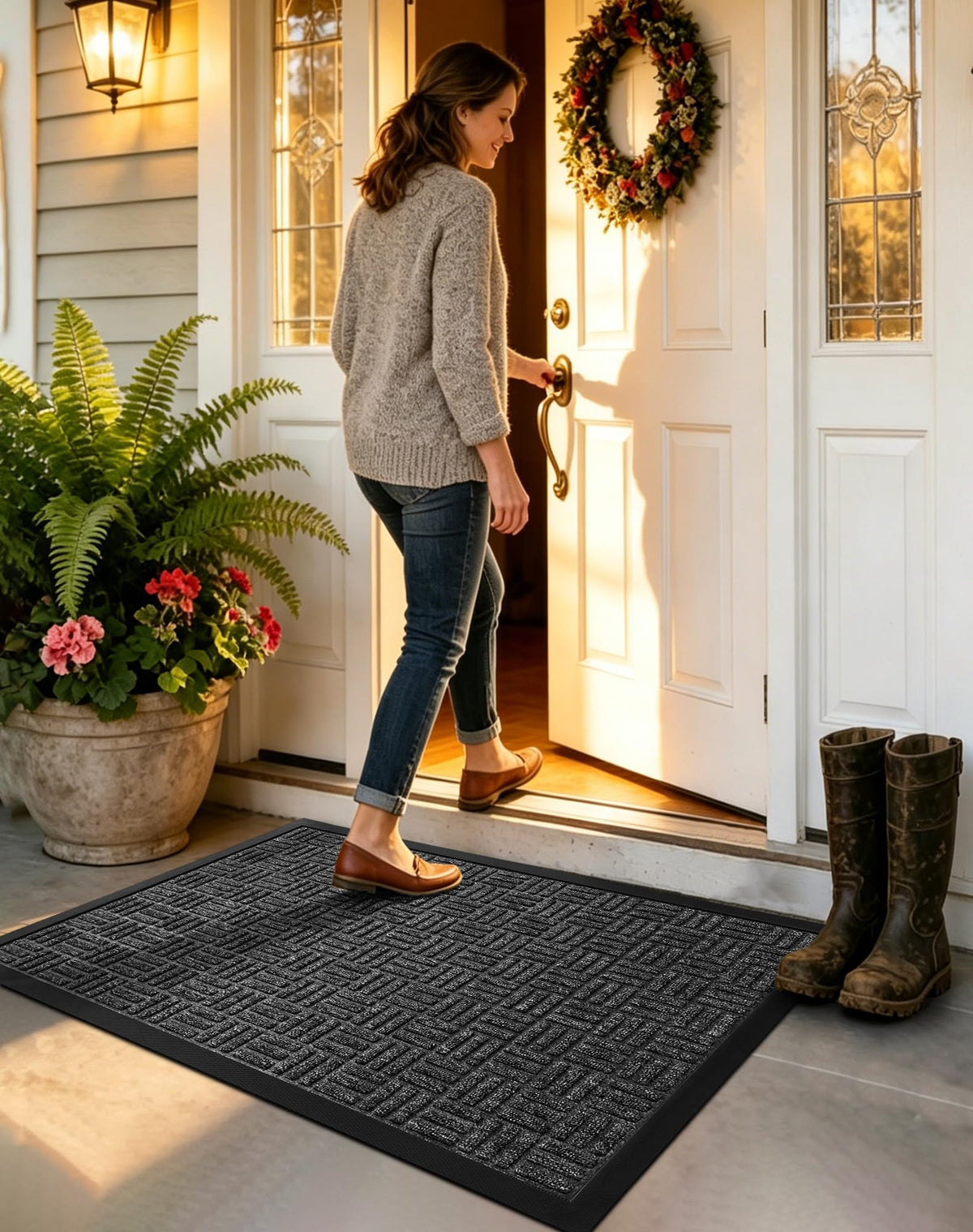 Mibao grey front door mat blends with any facade