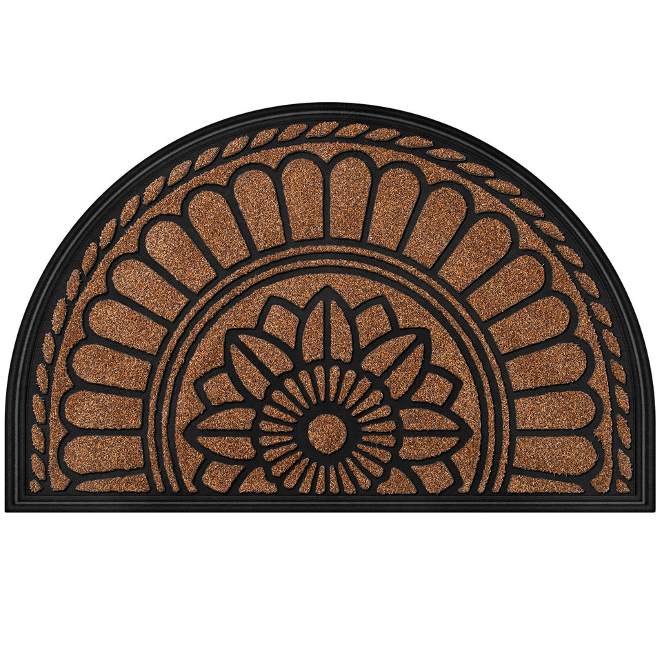 Mibao half round coffee mat at the front door captures dirt and keeps floors clean.