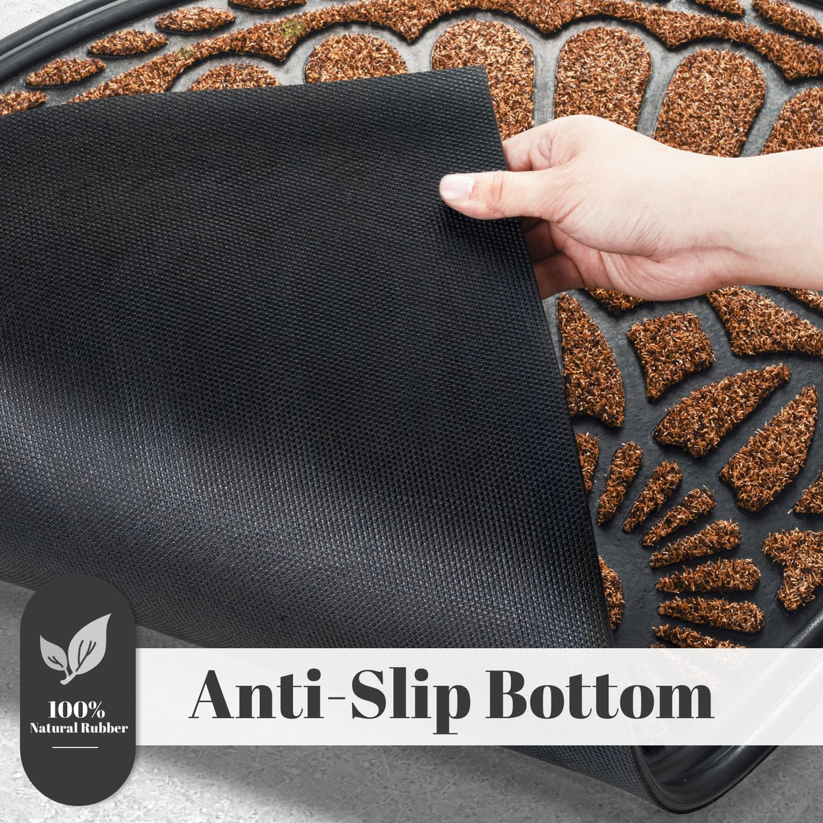 Mibao half-round coffee mat close-up shows a durable rubber border.