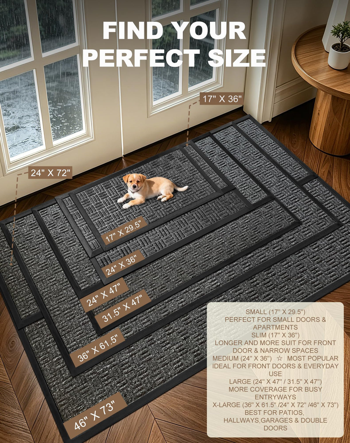 Mibao natural rubber backing prevents slipping on dry floors