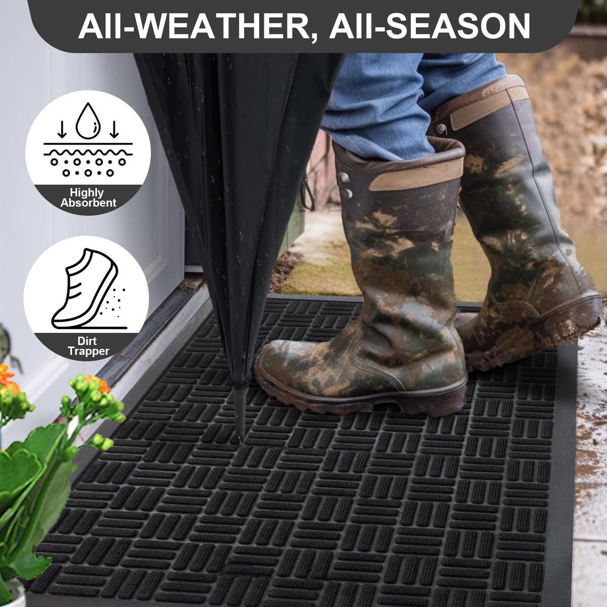 Mibao natural rubber back anti-slip, secures mat on dry floors.