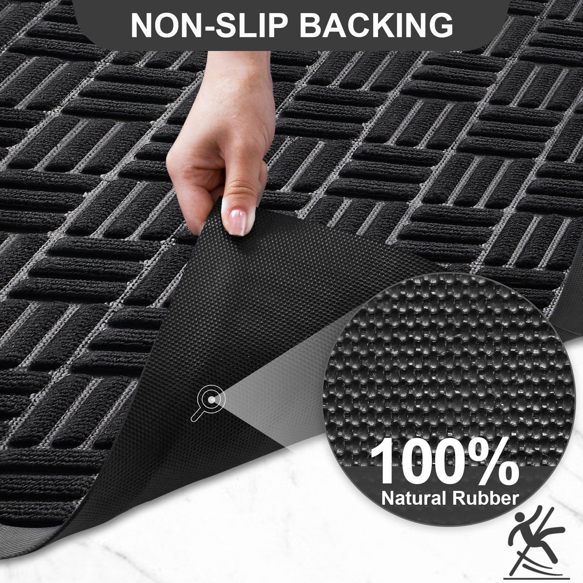 Mibao outdoor-indoor mat with natural rubber backing for anti-slip safety.