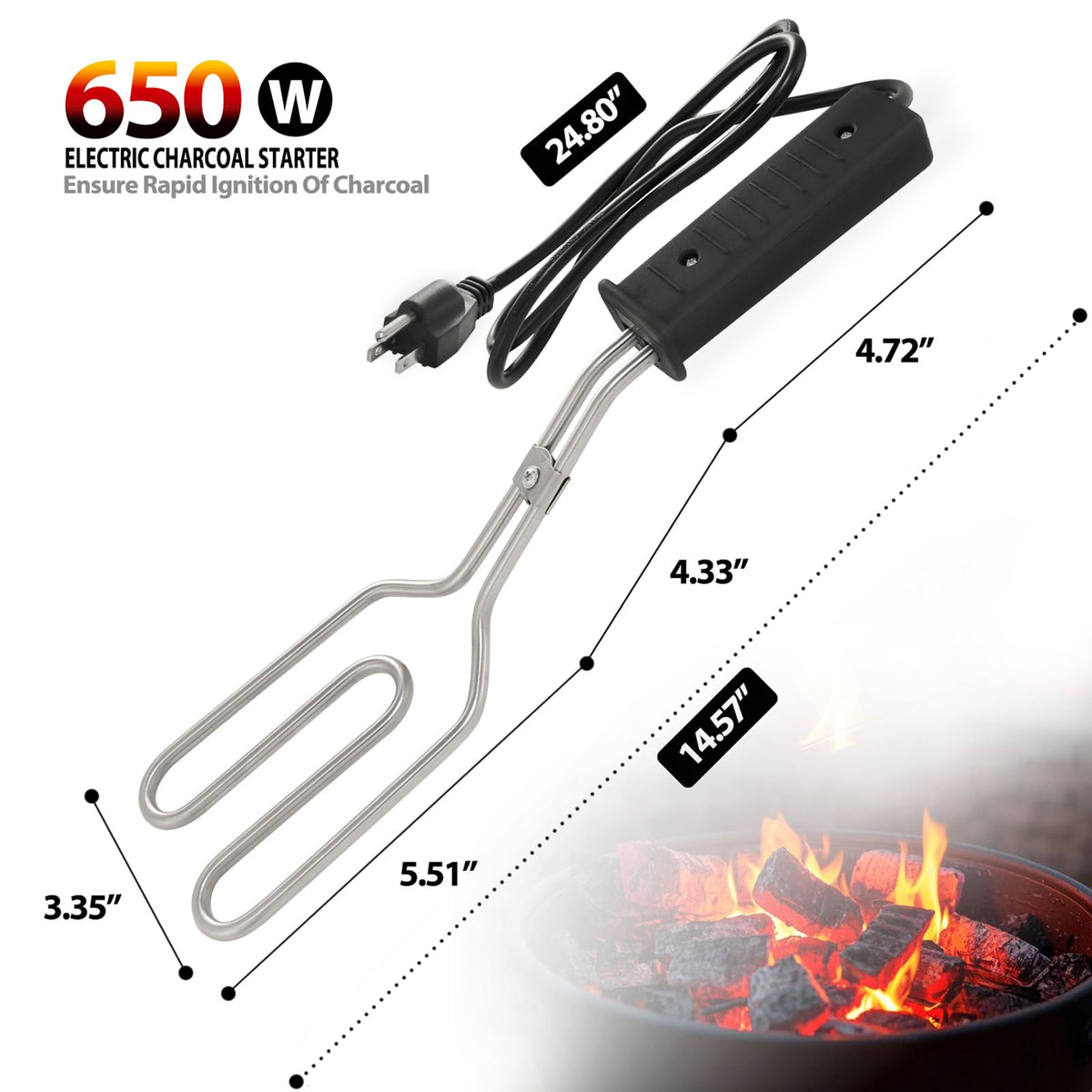 MICHOLY electric charcoal starter with a 25 inch cord for easy reach