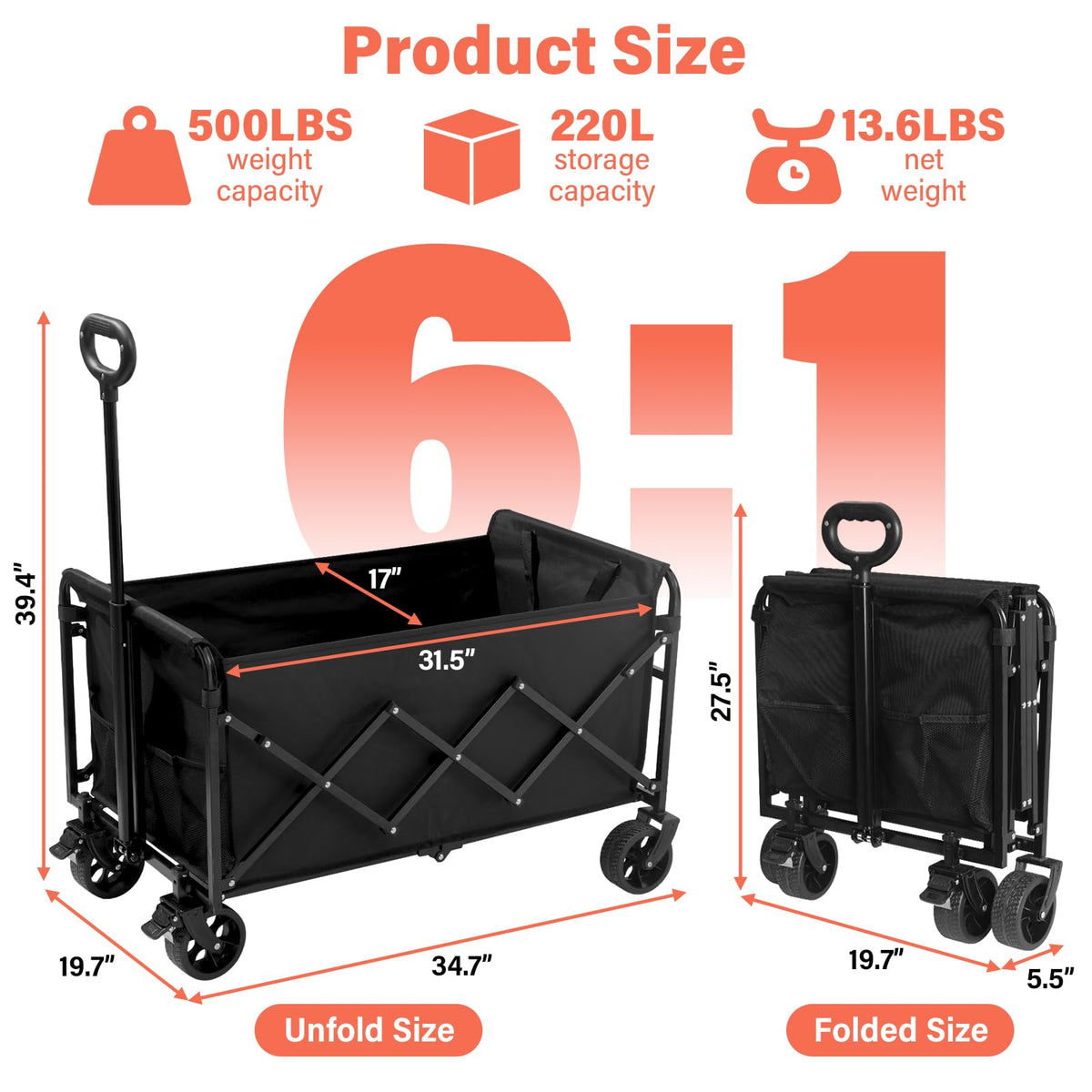 Micieitie folded wagon dimensions highlight compact storage in small spaces.