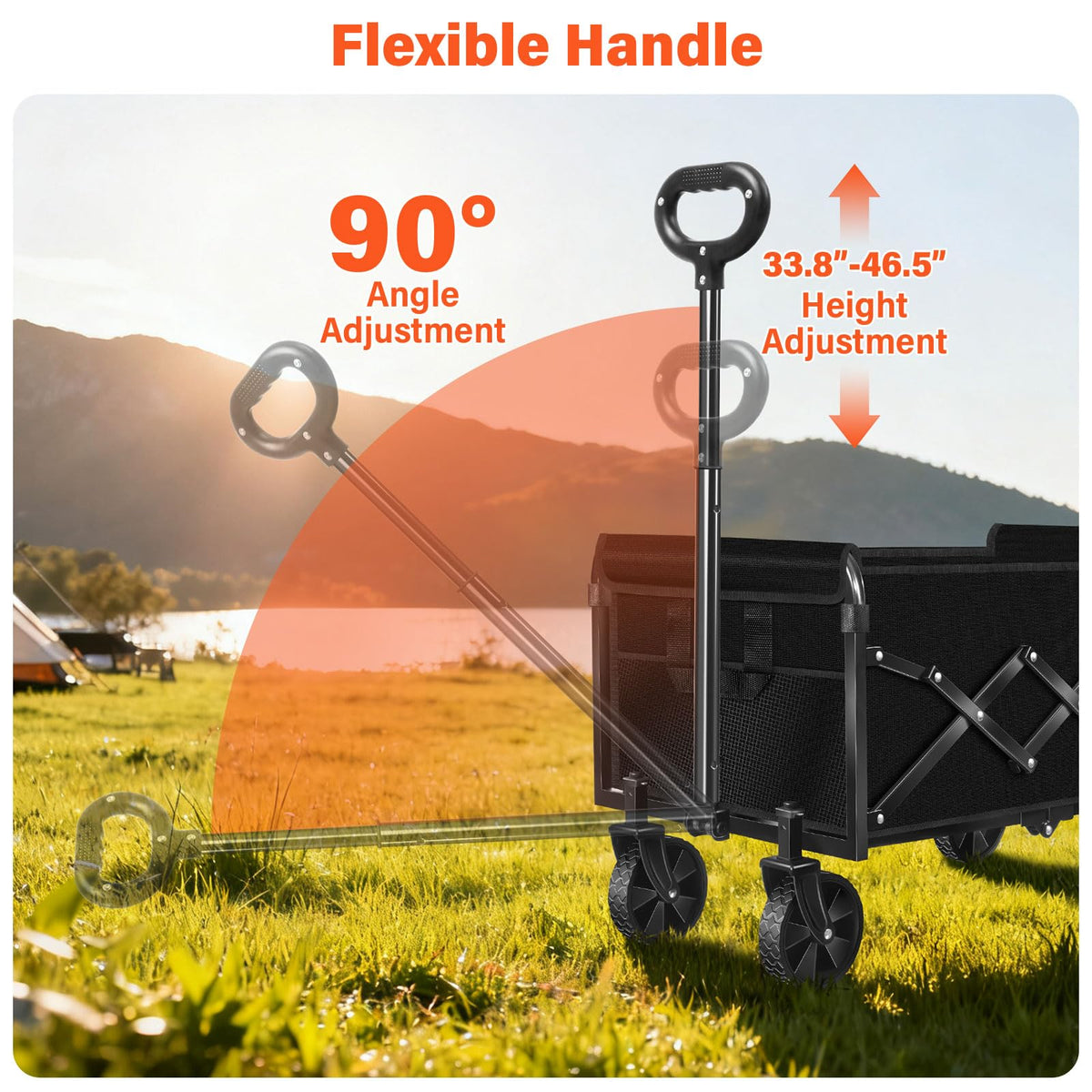 micieitie foldable wagon adjustable handle adapts to user height for comfort