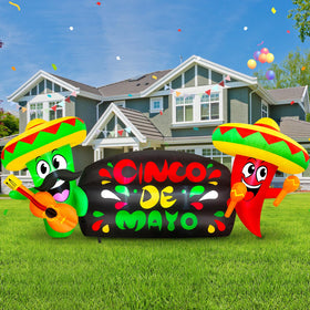 MICOCAH Cinco de Mayo inflatable cactus with sombrero playing guitar, ideal for outdoor decor.