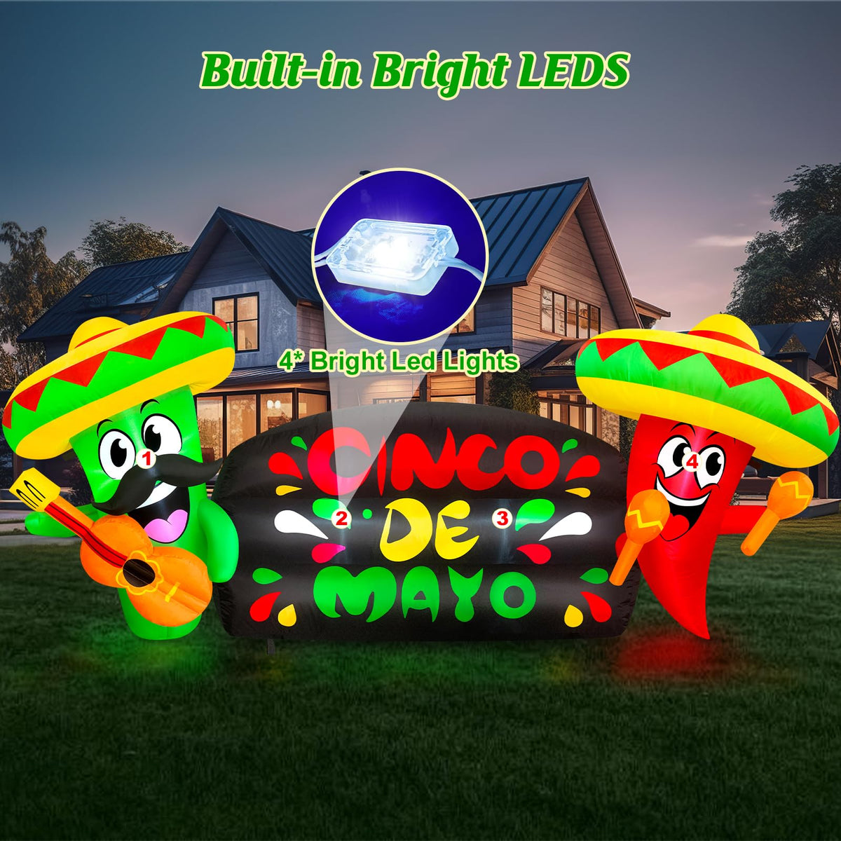 MICOCAH inflatable chili with sombrero and maraca, adds festive energy for celebrations.