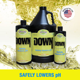 Microbe Life Hydroponics pH Down packaging box showcases product inclusion and care instructions.