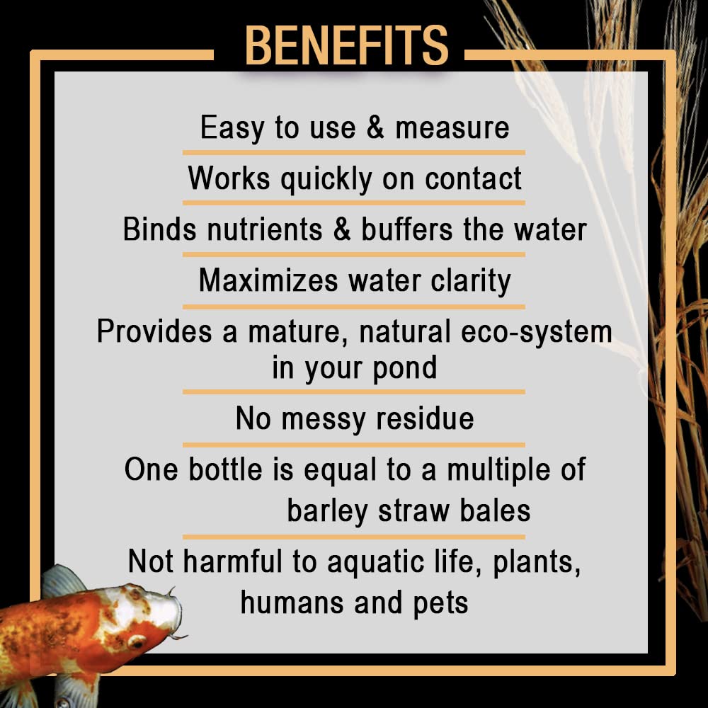 Microbe-Lift barley straw extract liquid close-up highlights organic pond conditioning.