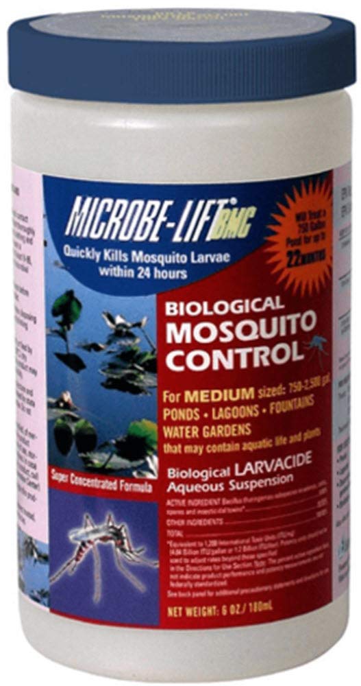 Microbe-Lift BMC bottle pour applying liquid mosquito control to a pond