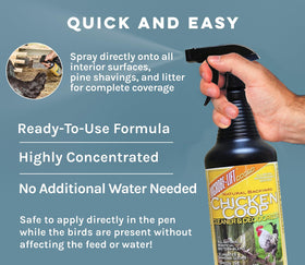 Microbe-Lift chicken bedding deodorizer keeps litter fresher between cleanouts.