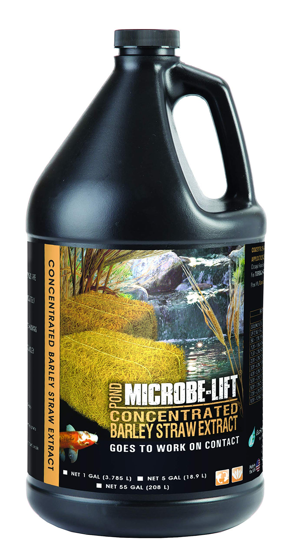 Microbe-Lift barley straw extract bottle shown for natural pond conditioning and koi safety.