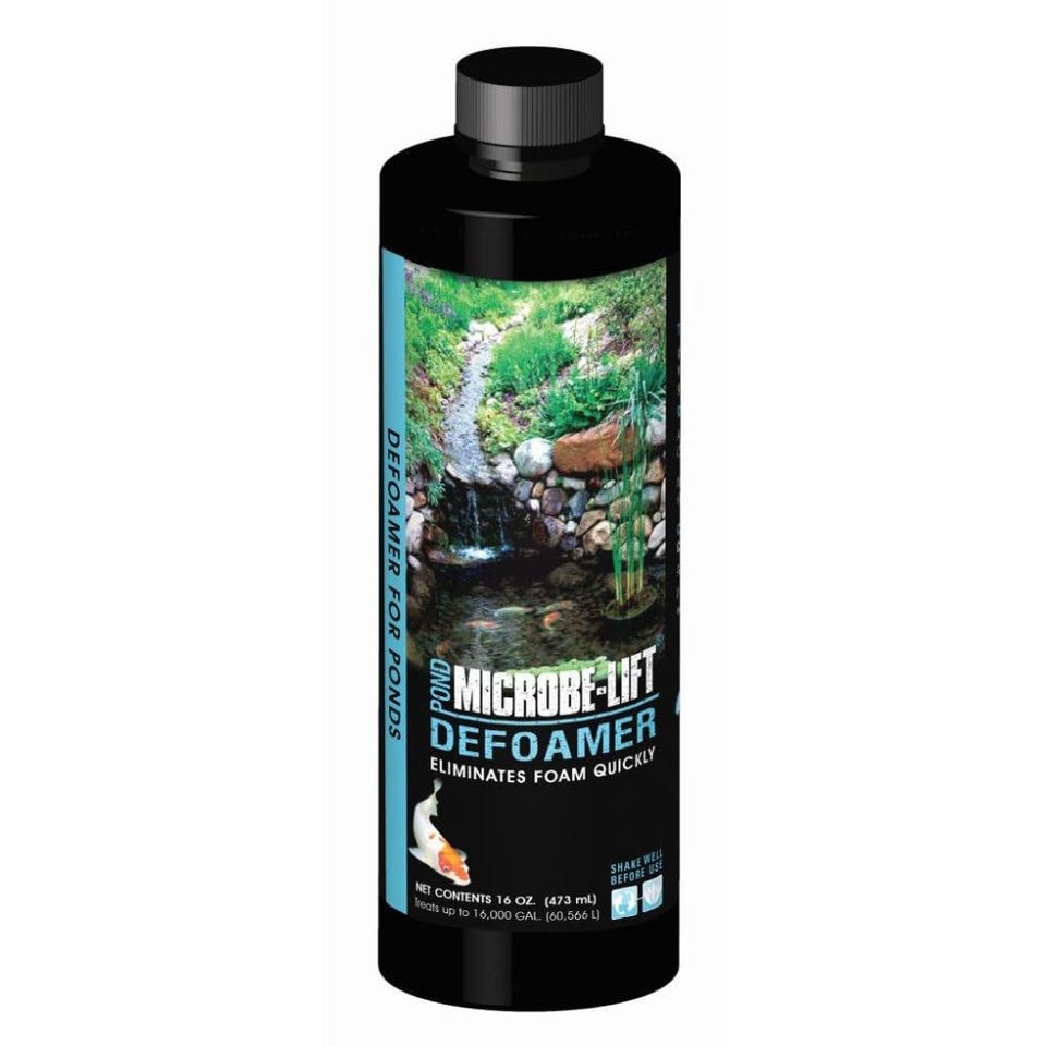 Microbe Lift Dfoam16 pond defoamer reduces surface foam instantly for ponds and fountains.