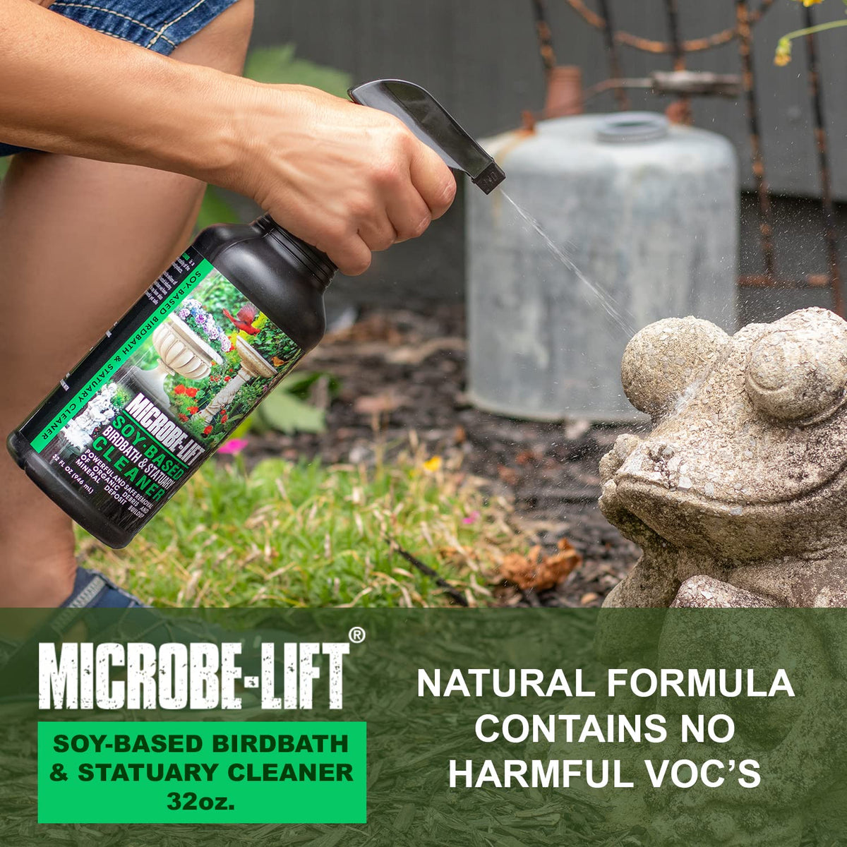 Microbe-LIFT outdoor decor cleaning showing statues and birdbaths for outdoor spaces.