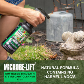 Microbe-LIFT outdoor decor cleaning showing statues and birdbaths for outdoor spaces.