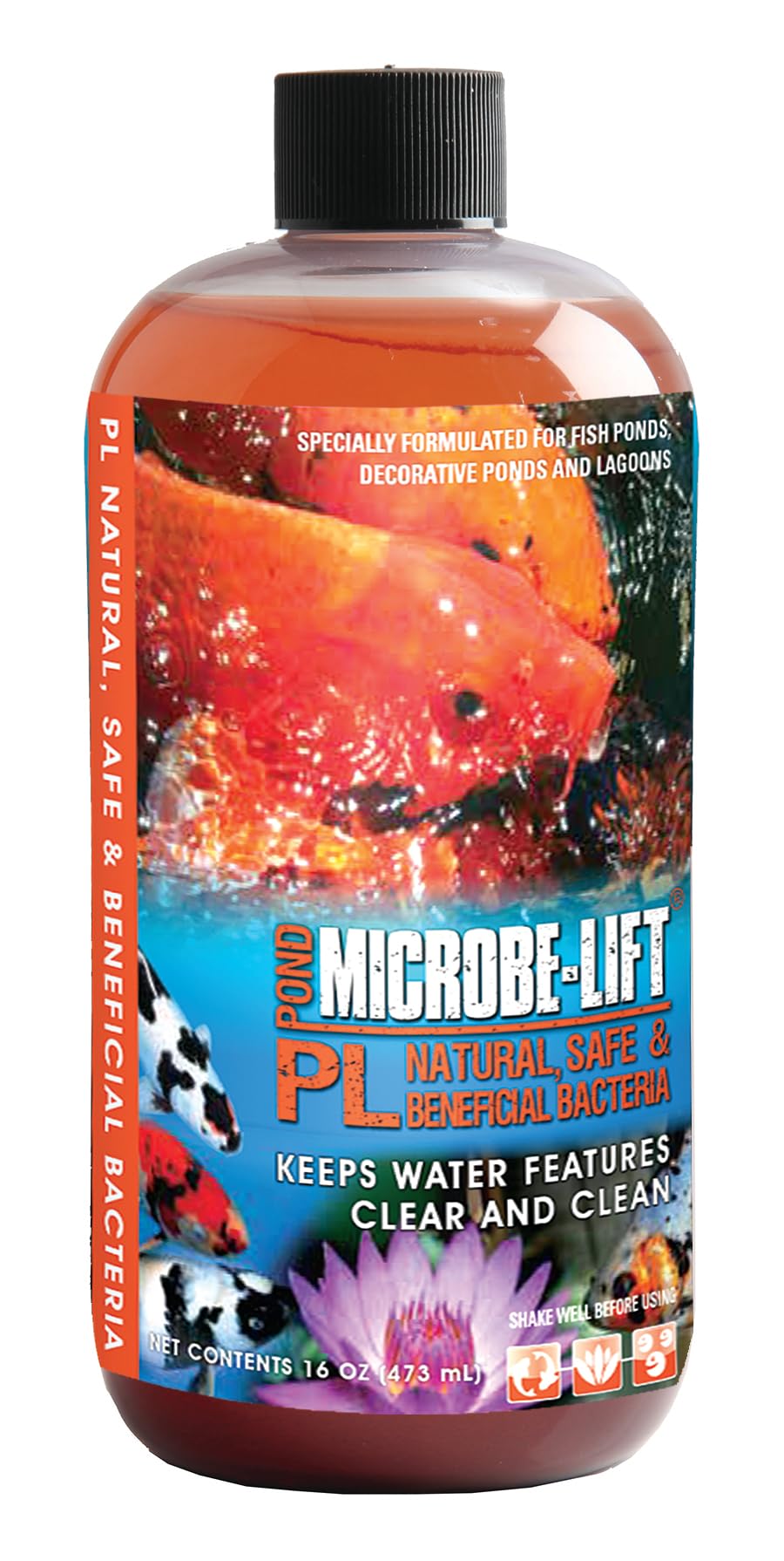 MICROBE-LIFT PL bottle boosts pond bacteria for clearer water.