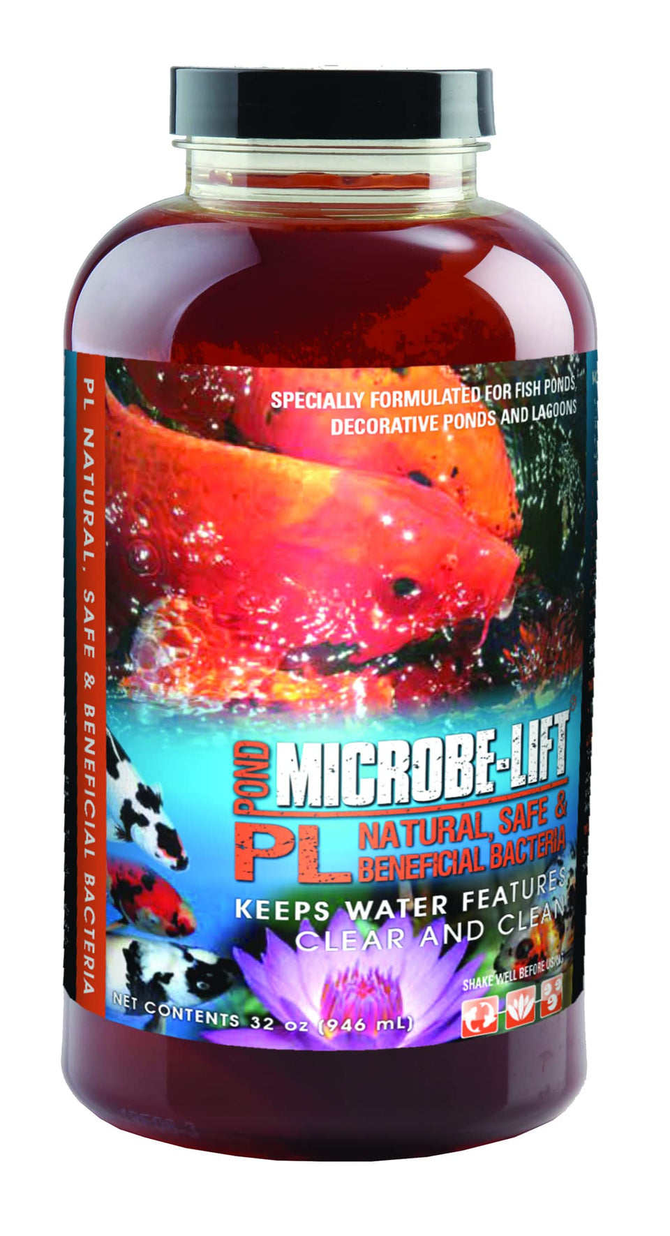 MICROBE-LIFT PL pond bacteria bottle supports clearer water for koi ponds.