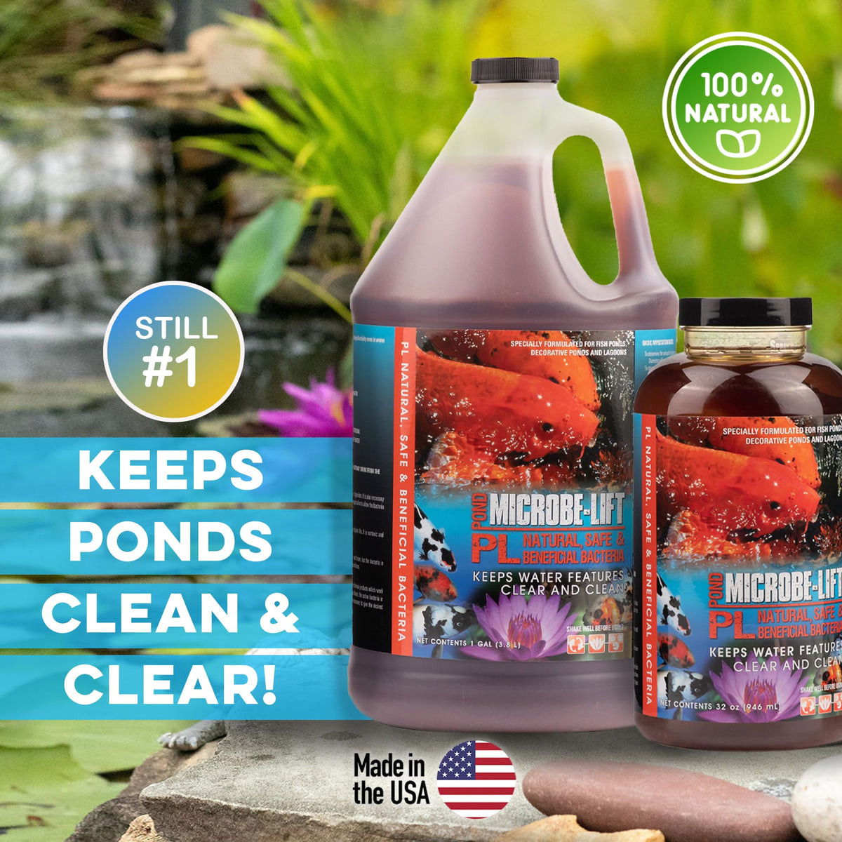 MICROBE-LIFT PL promotes water clarity in ornamental ponds.