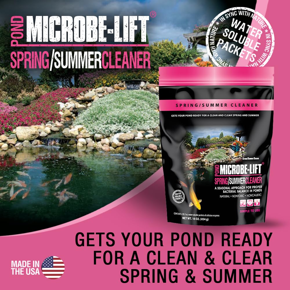 Close-up of MICROBE-LIFT product promoting clearer pond water for koi and plants