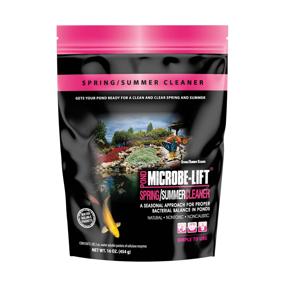 MICROBE-LIFT Spring-Summer Cleaner bottle shown to refresh pond water and balance the environment