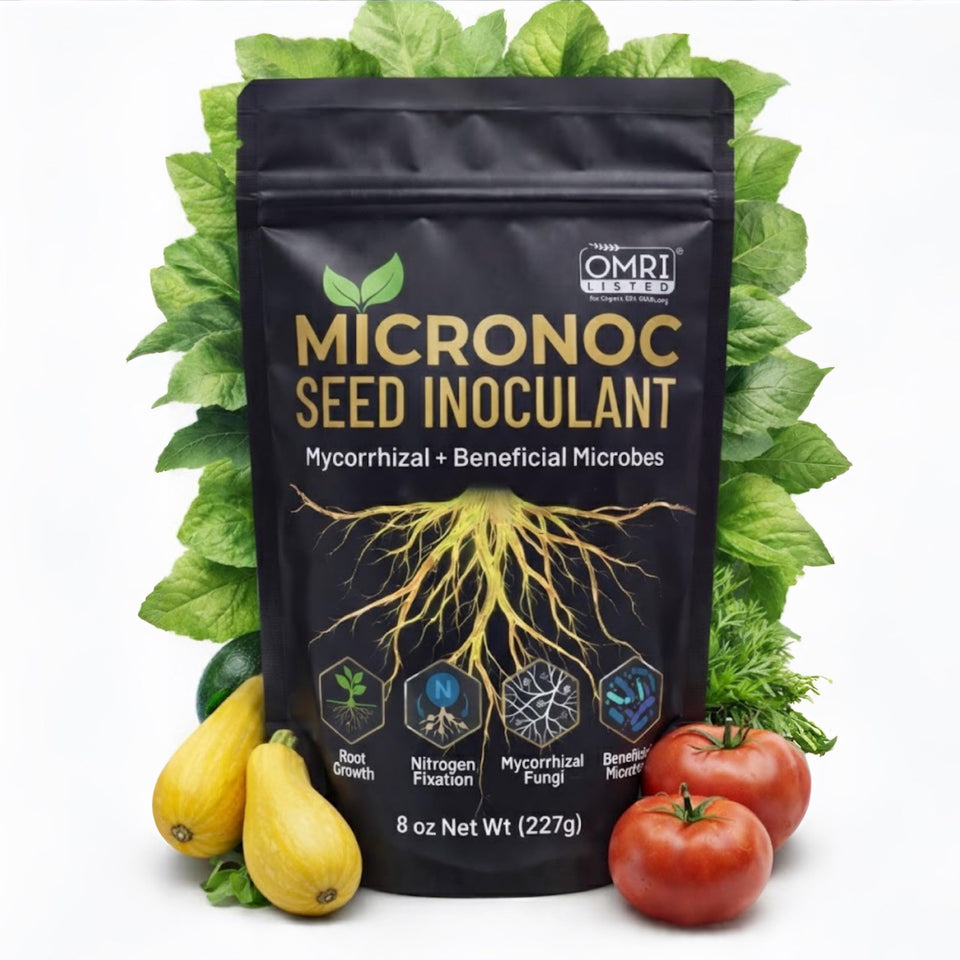 Micronoc seed inoculant bottle promotes stronger root growth.