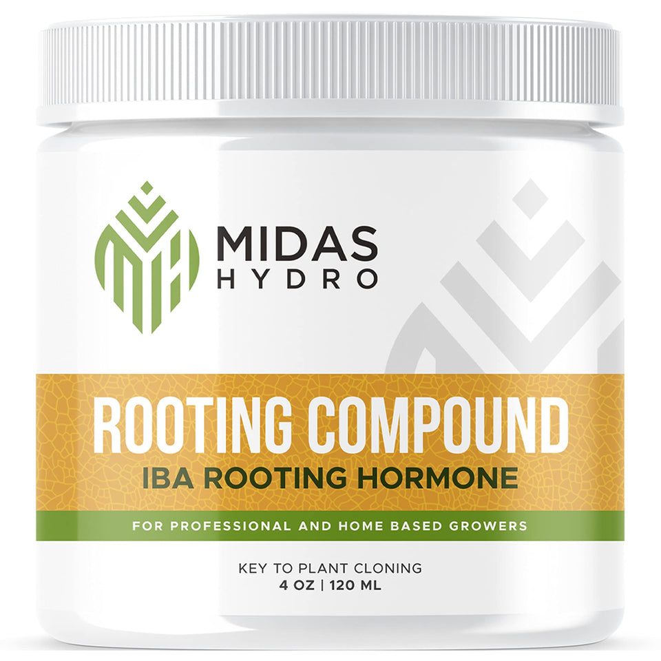 Midas Hydro Rooting Hormone Gel jar closeup for reliable cloning.
