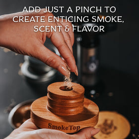 Middleton Mixology SmokeTop cherry chips on counter for home bar smoking setup.