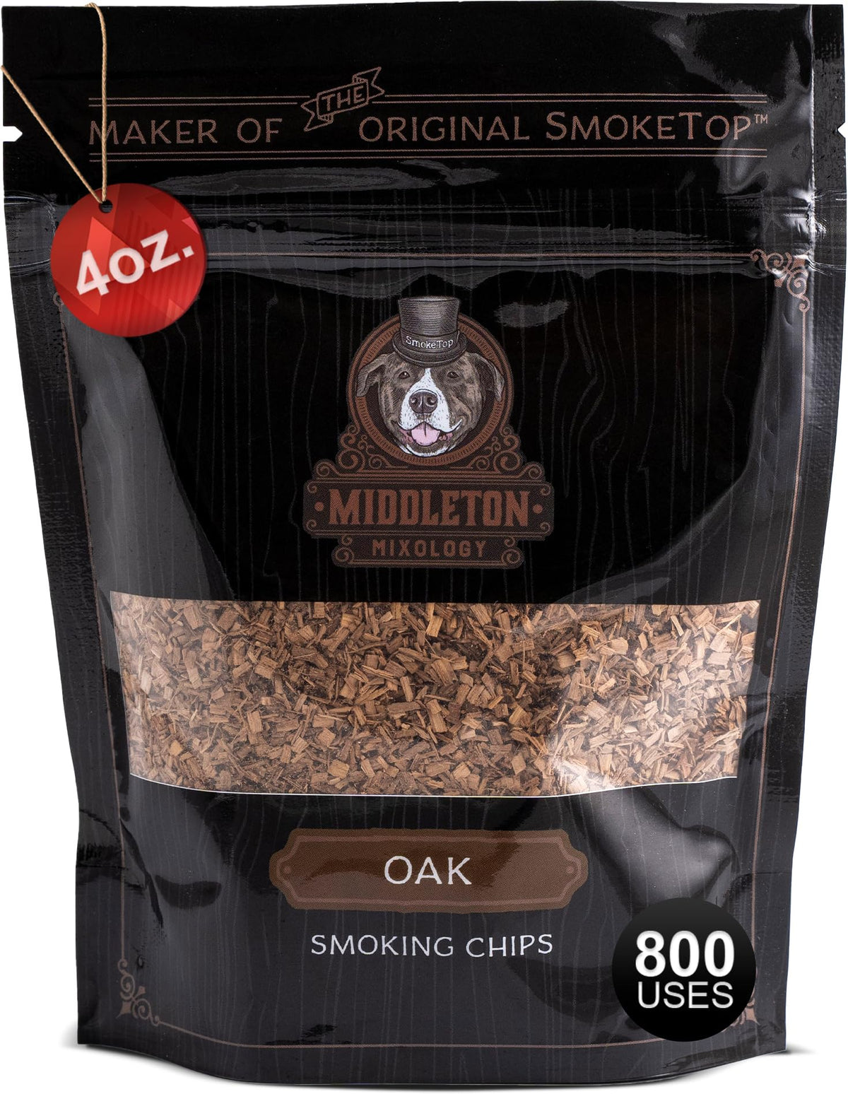 Middleton Mixology SmokeTop oak chips bag front elevates cocktails with subtle smoke.