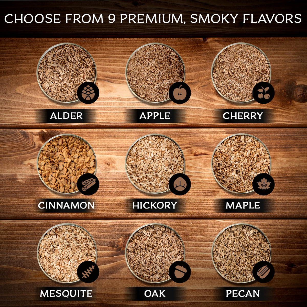 SmokeTop oak chips packaging USA label emphasizes American-made quality.