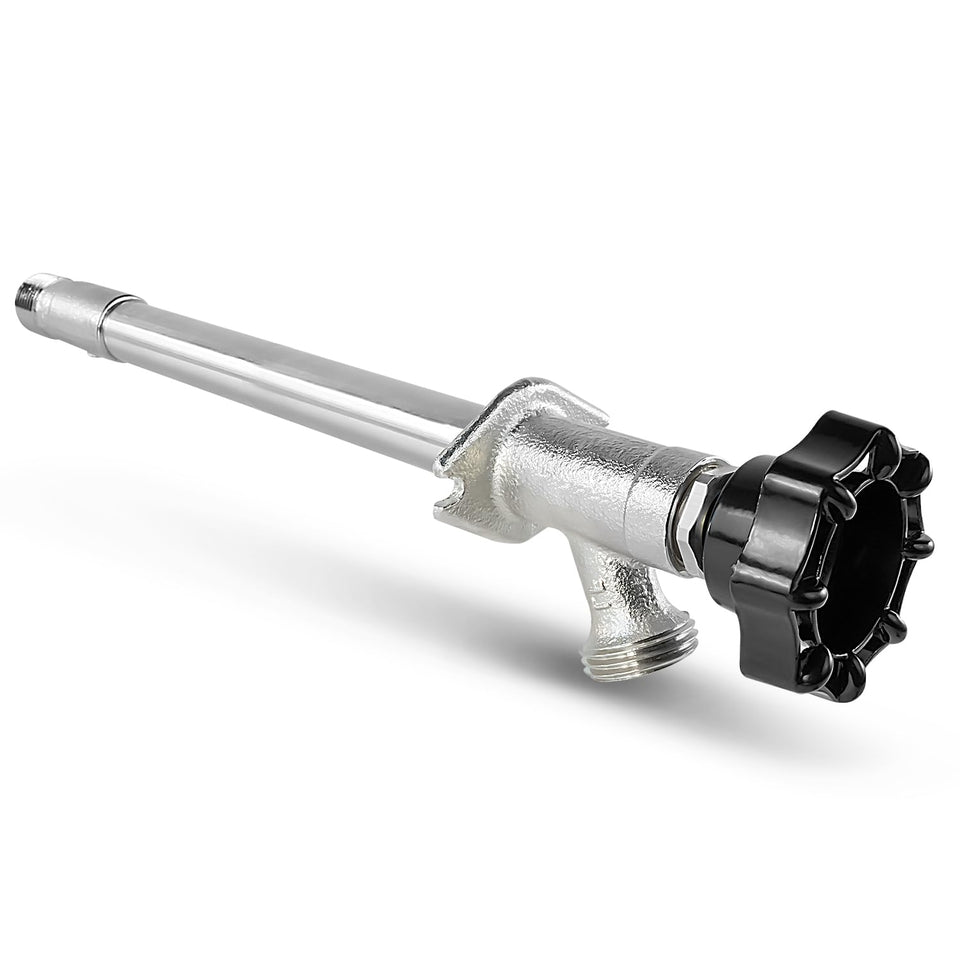 Midline Valve 12in frost-free sillcock on outdoor faucet showcases year-round watering.