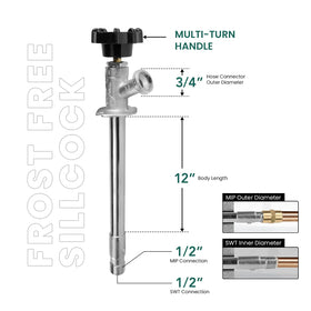 Midline Valve 3/4in hose bib outlet detail enables quick hose attachment.