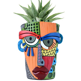 Midogaigai abstract-face-pot front view for artistic plant display