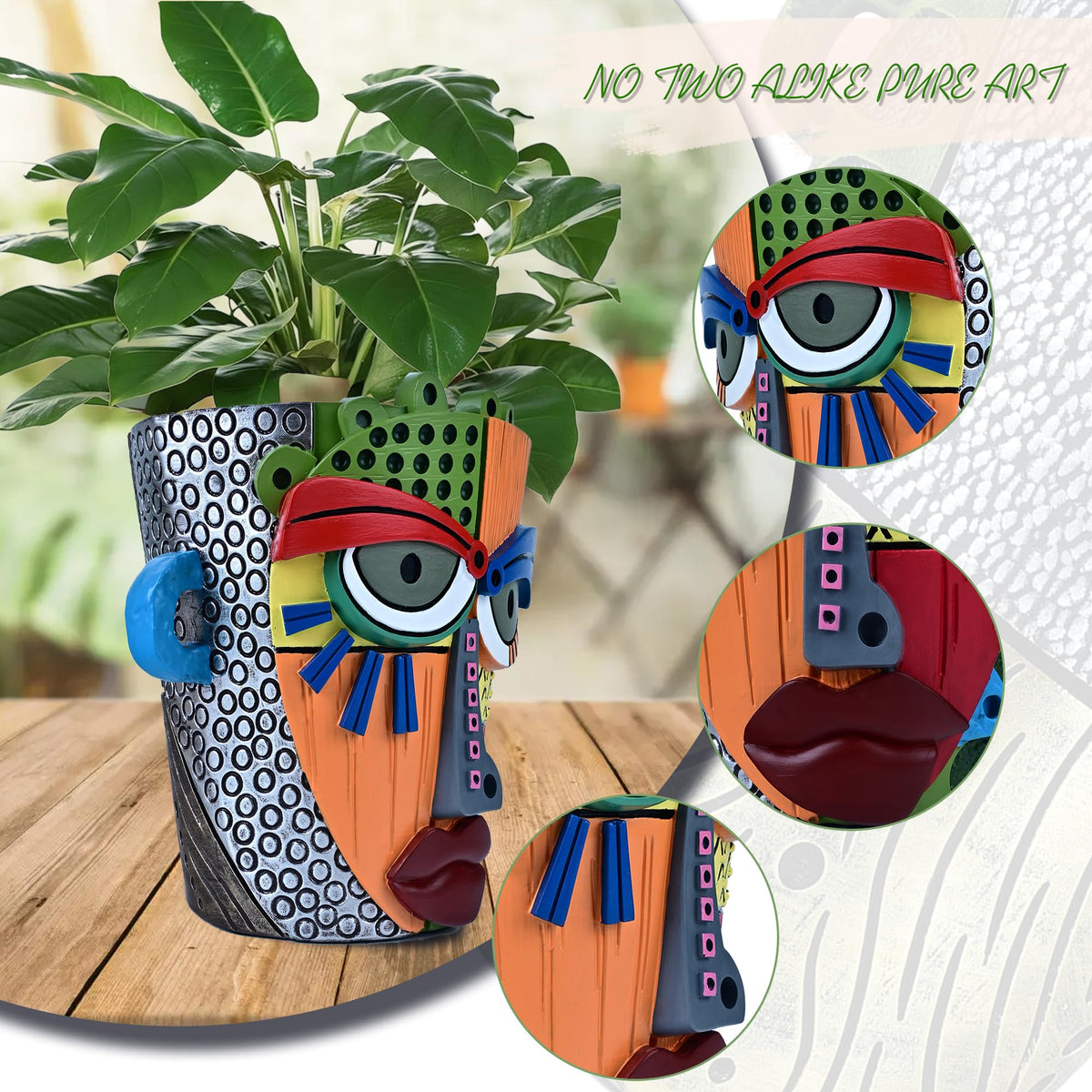 Midogaigai bohemian face pot showcases artistic design for modern interiors.