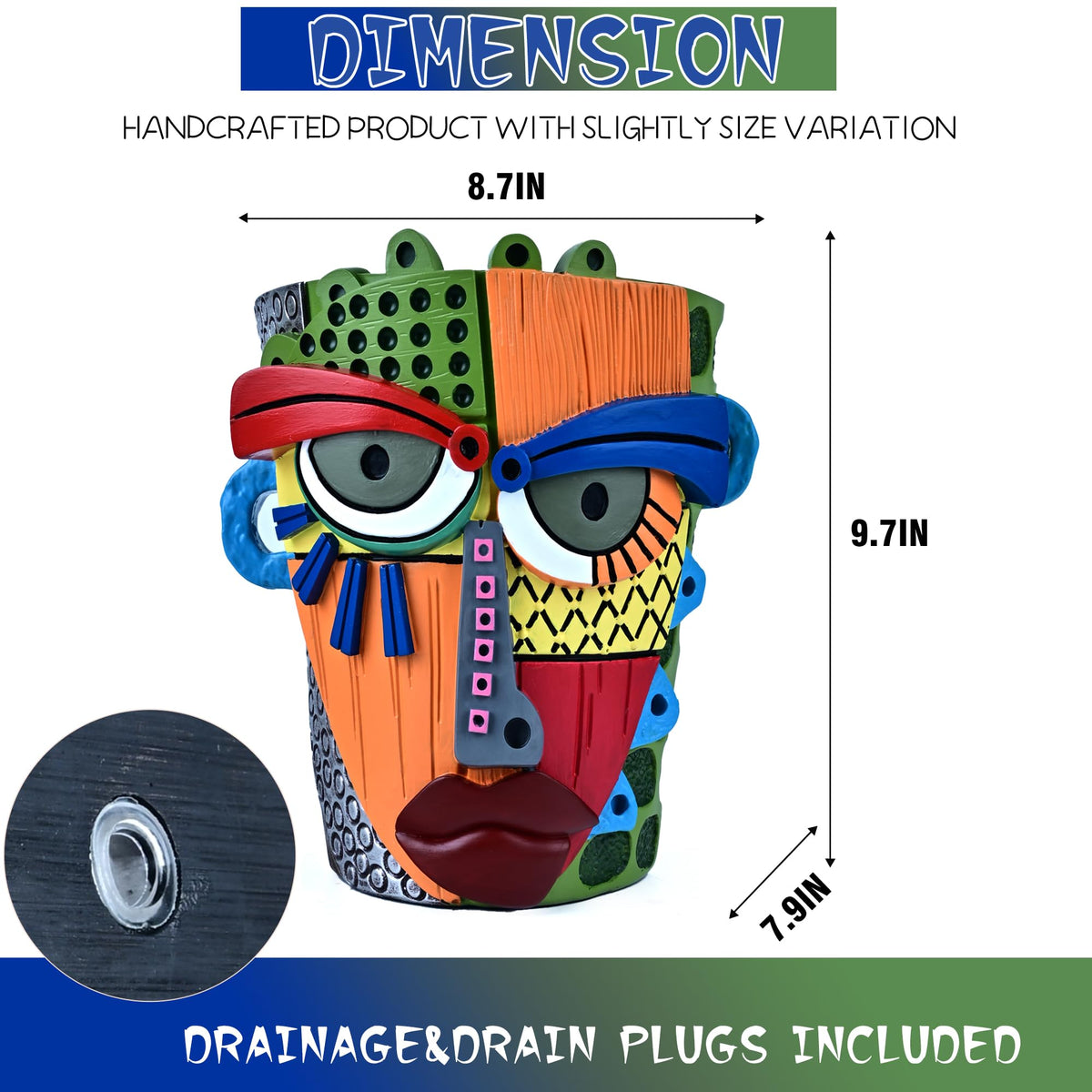Midogaigai face pot features ear handles for easy handling and display.