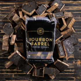 Midwest Barrel Co. beef-pork-chicken wood chunks enhance flavors with bourbon-note hints during grilling.