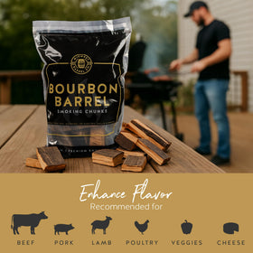 Midwest Barrel Co. white oak wood chunks deliver authentic bourbon aroma for meats and vegetables.